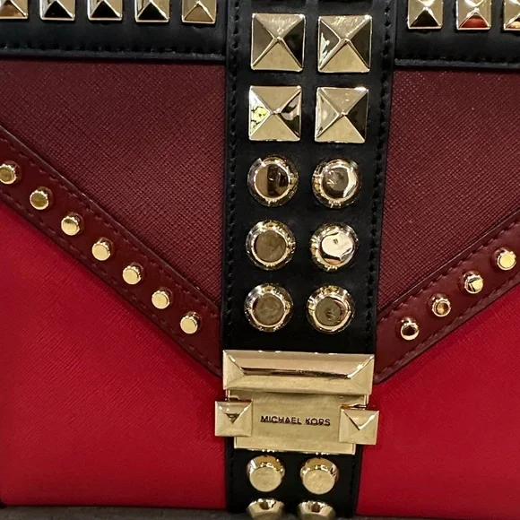 Michael Kors Red and Black Studded Crossbody Bag - Picture 5 of 8